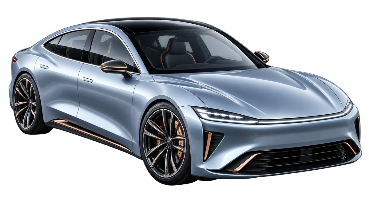 A three-dimensional car emerging from a touchscreen product configurator